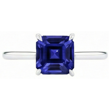 Natural Real ( Not Lab Grown )  Ceylon Sapphire Solitaire Ring Asscher Cut 2 Carats Women's Jewelry