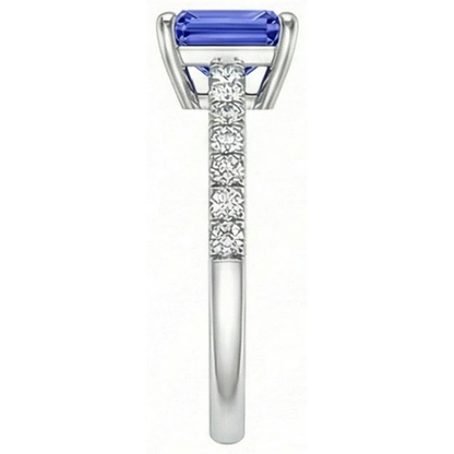 Ceylon Sapphire Solitaire Ring With Accents 3 Carats Pave Set Natural Earth Mined Diamonds