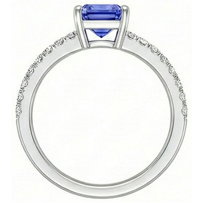 Ceylon Sapphire Solitaire Ring With Accents 3 Carats Pave Set Natural Earth Mined Diamonds