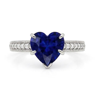 Ceylon Sapphire Solitaire Ring & Pave Set Natural Earth Mined Diamond Accents 2.50 Carats