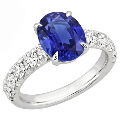 Ceylon Sapphire Solitaire With Round Natural Earth Mined Diamond Accents Ring 4.50 Carats
