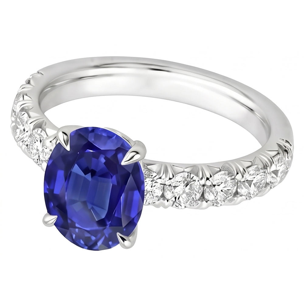 Ceylon Sapphire Solitaire With Round Natural Earth Mined Diamond Accents Ring 4.50 Carats
