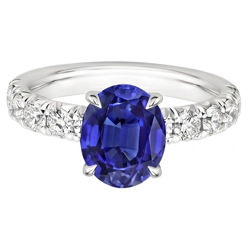 Ceylon Sapphire Solitaire With Round Natural Earth Mined Diamond Accents Ring 4.50 Carats