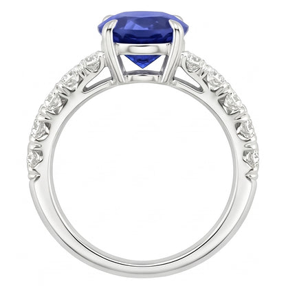 Ceylon Sapphire Solitaire With Round Natural Earth Mined Diamond Accents Ring 4.50 Carats