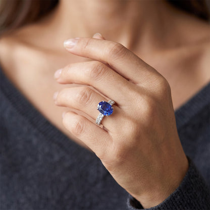 Ceylon Sapphire Solitaire With Round Natural Earth Mined Diamond Accents Ring 4.50 Carats