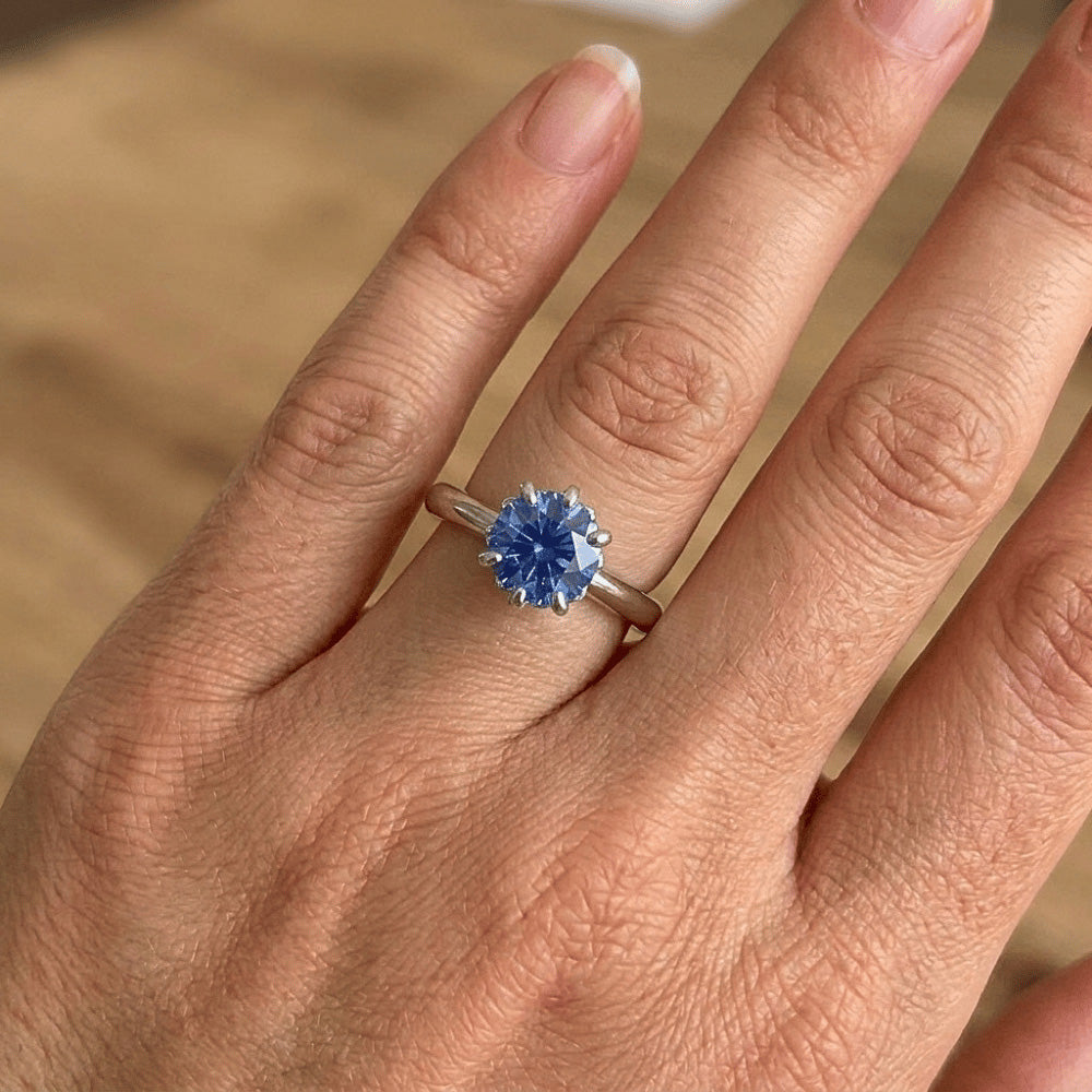 Ceylon Sapphire With Natural Earth Mined Diamonds 1.90 Ct Ring White Gold 14K