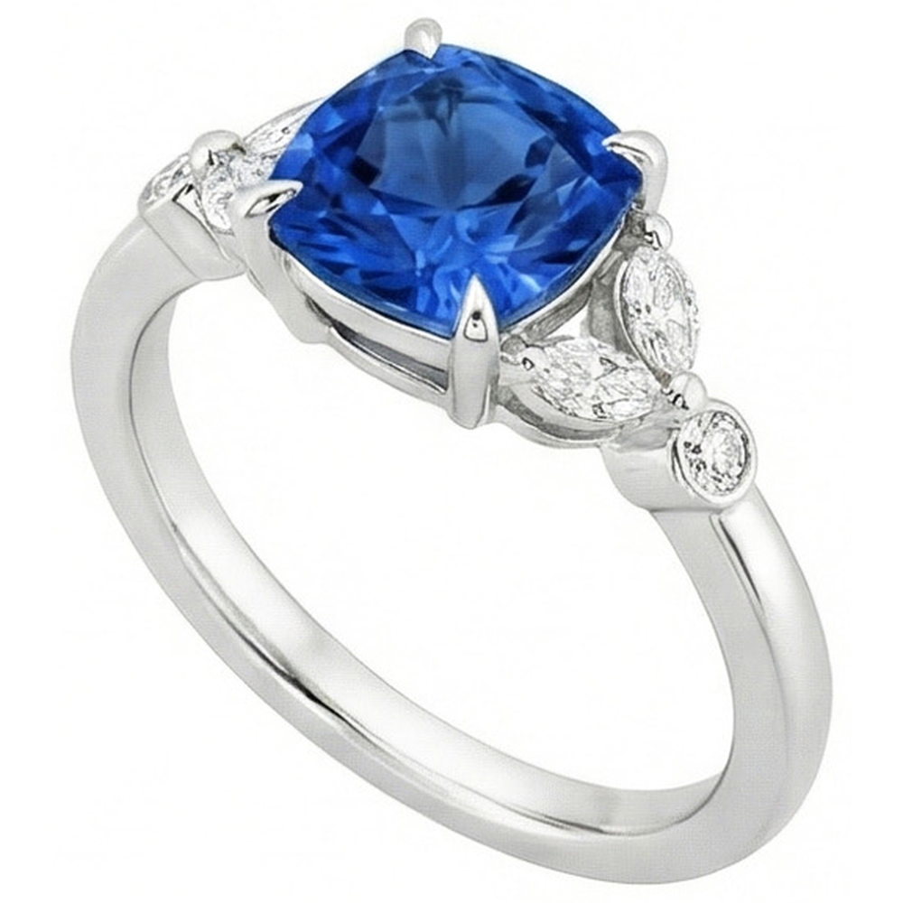 Ceylon Sapphire With Natural Earth Mined Diamonds 2.70 Ct Ring White Gold 14K