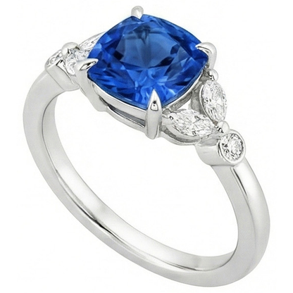 Ceylon Sapphire With Natural Earth Mined Diamonds 2.70 Ct Ring White Gold 14K