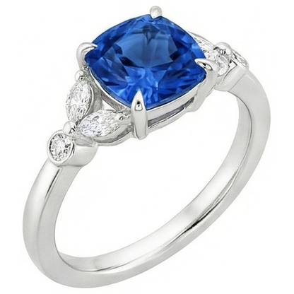 Ceylon Sapphire With Natural Earth Mined Diamonds 2.70 Ct Ring White Gold 14K