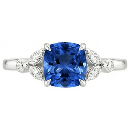 Ceylon Sapphire With Natural Earth Mined Diamonds 2.70 Ct Ring White Gold 14K