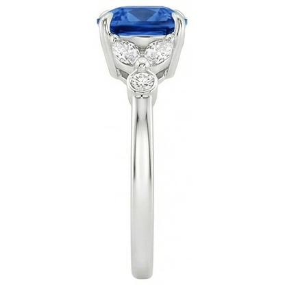 Ceylon Sapphire With Natural Earth Mined Diamonds 2.70 Ct Ring White Gold 14K