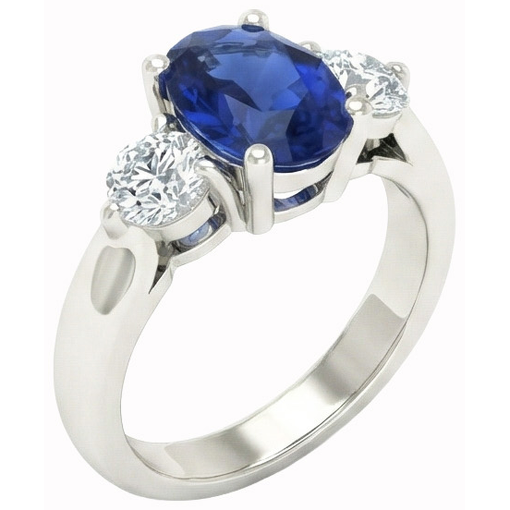 Ceylon Sapphire With Natural Earth Mined Diamonds 3 Carats Ring White Gold