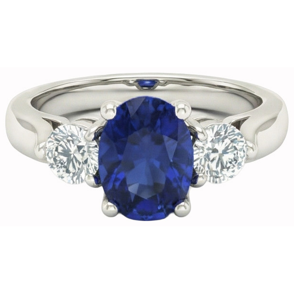 Ceylon Sapphire With Natural Earth Mined Diamonds 3 Carats Ring White Gold
