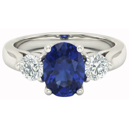 Ceylon Sapphire With Natural Earth Mined Diamonds 3 Carats Ring White Gold