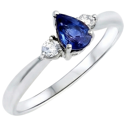 Ceylon Sapphire With Natural Earth Mined Diamonds 3 Stone Ring 1.50 Carats White Gold 14K