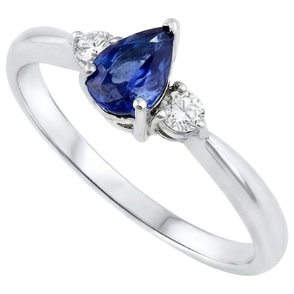 Ceylon Sapphire With Natural Earth Mined Diamonds 3 Stone Ring 1.50 Carats White Gold 14K