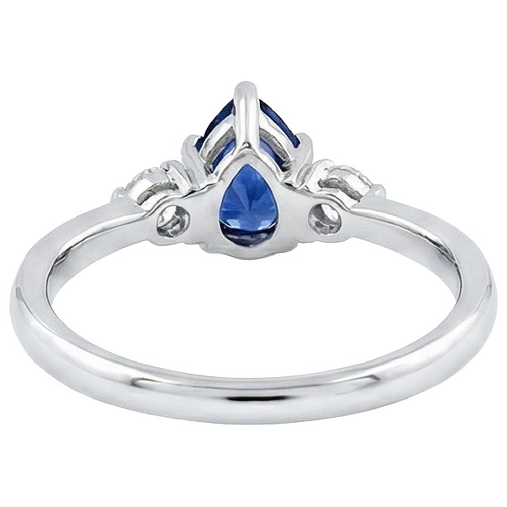 Ceylon Sapphire With Natural Earth Mined Diamonds 3 Stone Ring 1.50 Carats White Gold 14K