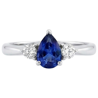 Ceylon Sapphire With Natural Earth Mined Diamonds 3 Stone Ring 1.50 Carats White Gold 14K