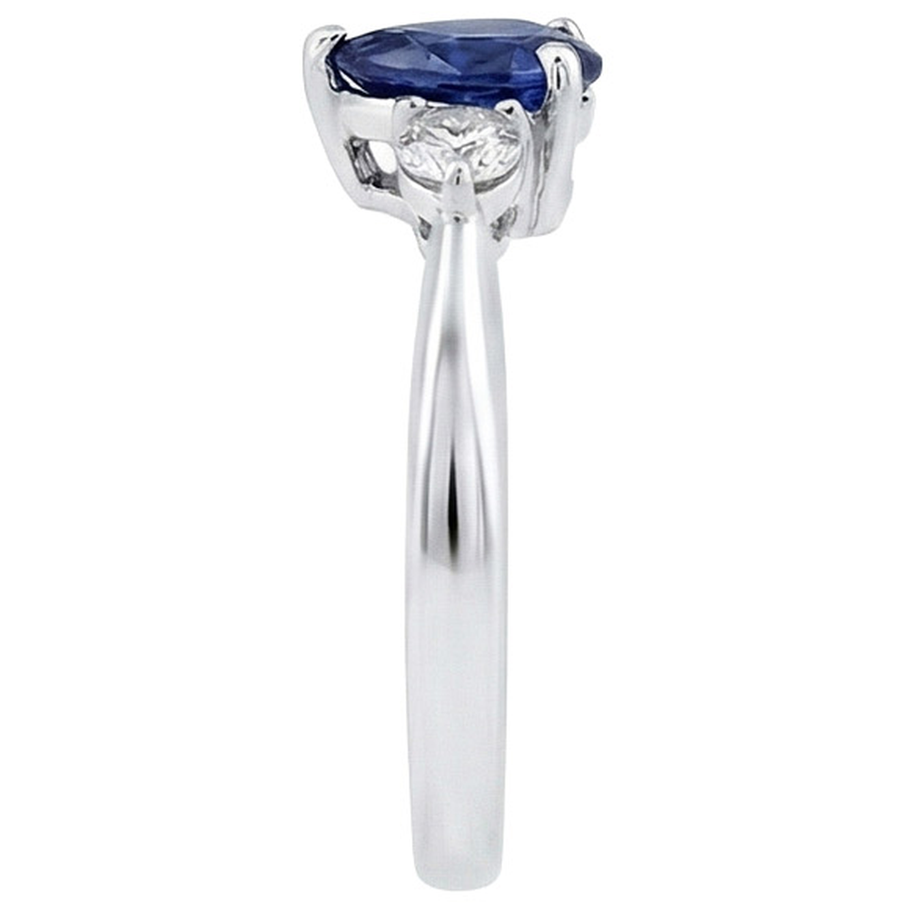 Ceylon Sapphire With Natural Earth Mined Diamonds 3 Stone Ring 1.50 Carats White Gold 14K