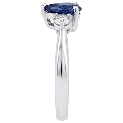 Ceylon Sapphire With Natural Earth Mined Diamonds 3 Stone Ring 1.50 Carats White Gold 14K