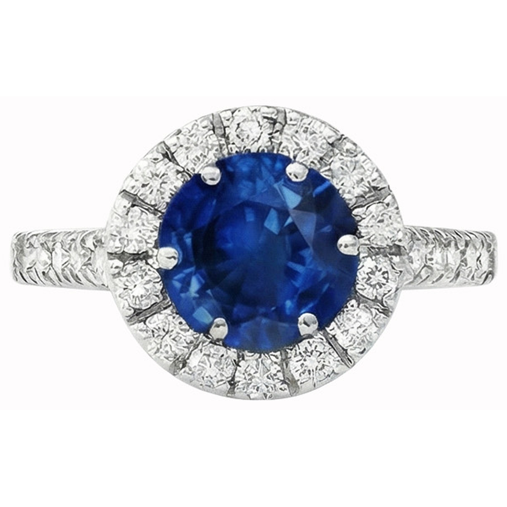 Ceylon Sapphire With Natural Earth Mined Diamonds Engagement Ring 3.90 Ct White Gold 14K