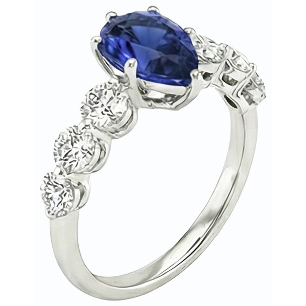 Ceylon Sapphire & Natural Earth Mined Diamond Anniversary Ring Gemstone Jewelry 3 Carats