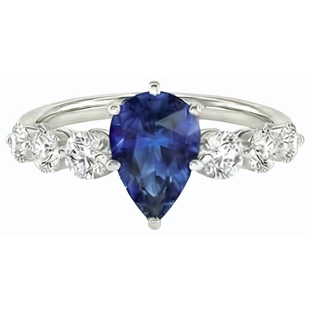 Ceylon Sapphire & Natural Earth Mined Diamond Anniversary Ring Gemstone Jewelry 3 Carats
