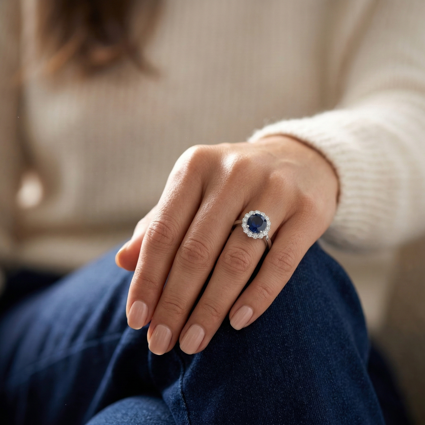 Ceylon Blue Sapphire Ring Round Natural Earth Mined Diamond 2.45 Carats White Gold 14K