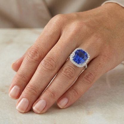 Ceylon Color Sapphire IGI CERTIFIED Diamonds 8 Carats Ring White Gold 14K