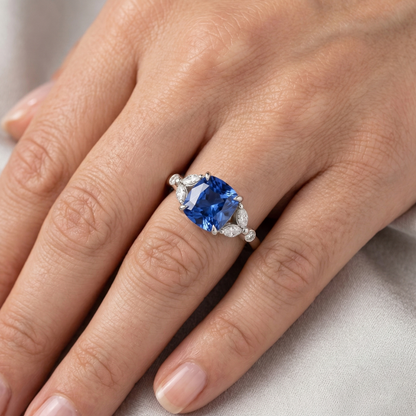 Ceylon Sapphire With Natural Earth Mined Diamonds 2.70 Ct Ring White Gold 14K