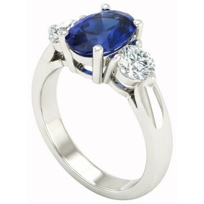 Ceylon Sapphire With Natural Earth Mined Diamonds 3 Carats Ring White Gold