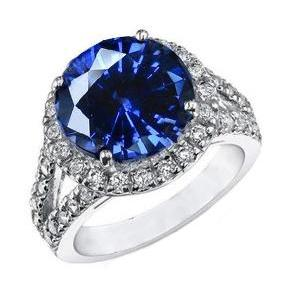 Ceylon Blue Sapphire Round Cut Diamond Ring Gold Jewelry