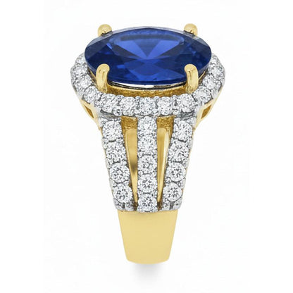 Ceylon Sapphire Oval And Round Natural Earth Mined Diamonds Ring Gold 14K 3.50 Carats