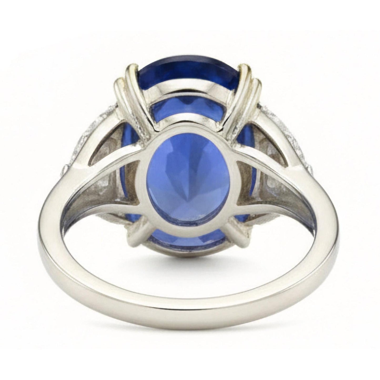 Ceylon Sapphire Oval And Trillion Natural Earth Mined Diamonds Ring 3-Stone