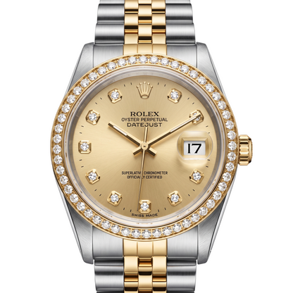 Champagne Diamond Dial Bezel Rolex Datejust Watch Gold & Steel QUICK SET