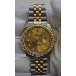 Champagne Dial Custom Diamonds Rolex Datejust Men Watch Gold & Ss QUICK SET