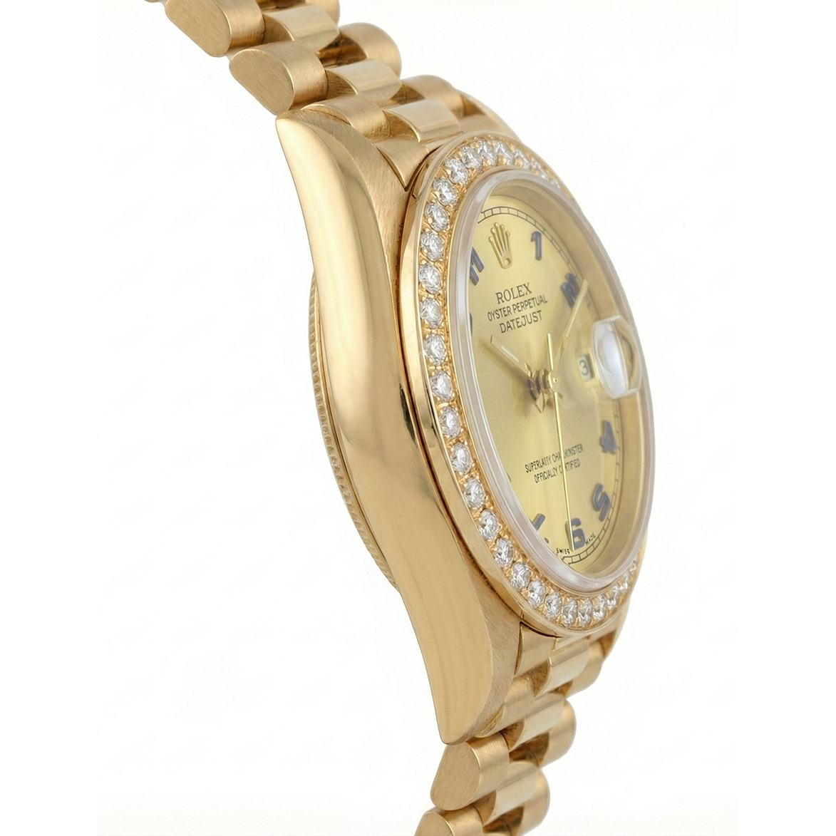 Champagne Arabic Dial Rolex Dj Watch Gold President Style Diamond