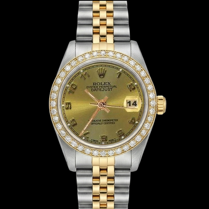 Champagne Arabic Ss & Gold Bracelet Rolex Date Just Watch