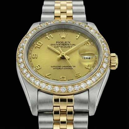 Champagne Arabic Ss & Gold Bracelet Rolex Date Just Watch