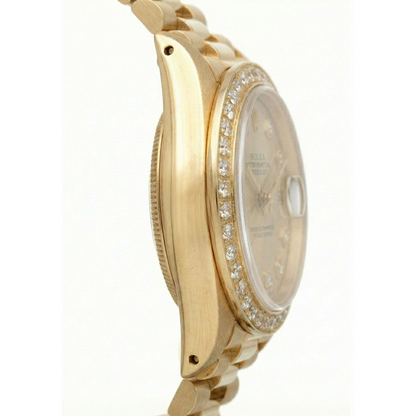 Champagne Diamond Dial Rolex Watch President Style Yg Diamond Bezel