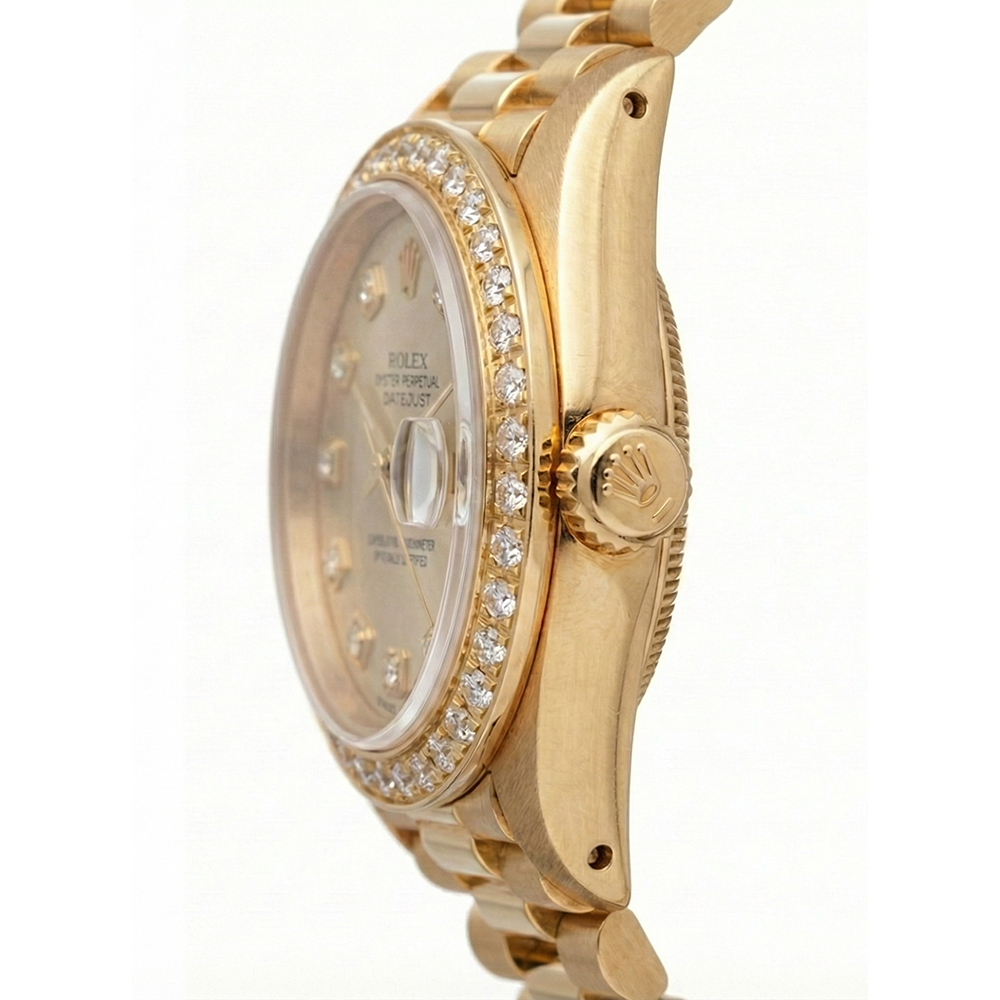 Champagne Diamond Dial Rolex Watch President Style Yg Diamond Bezel
