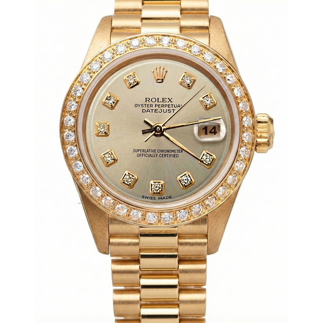 Champagne Diamond Dial Rolex Watch President Style Yg Diamond Bezel