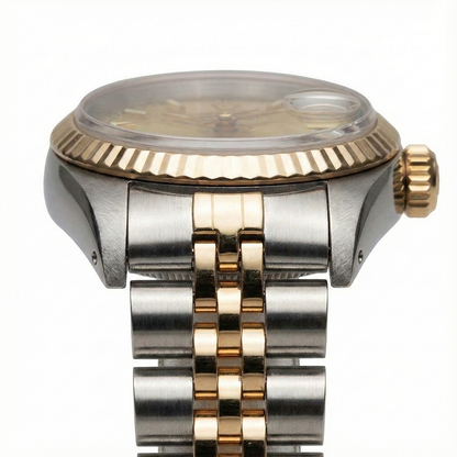 Champagne Stick Dial Rolex Date Just Ss & Yellow Women Watch