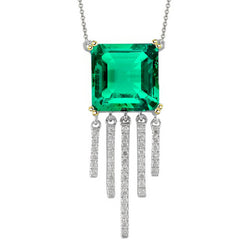 Natural Real ( Not Lab Grown ) Chandelier Style Green Emerald GIA With Diamonds Pendant
