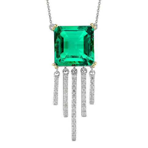 Chandelier Style Green Emerald With Diamonds Pendant