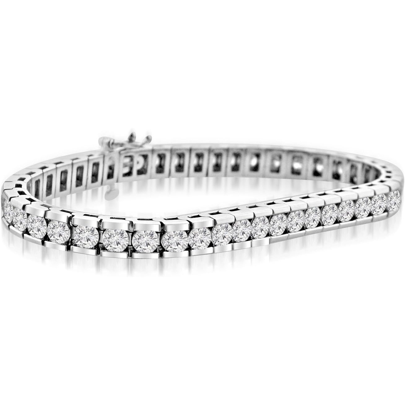 Channel Set Tennis Bracelet 9 Carats Round Cut Lab Grown Diamonds White Gold