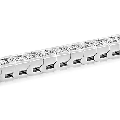 Channel Set Tennis Bracelet 9 Carats Round Cut Lab Grown Diamonds White Gold