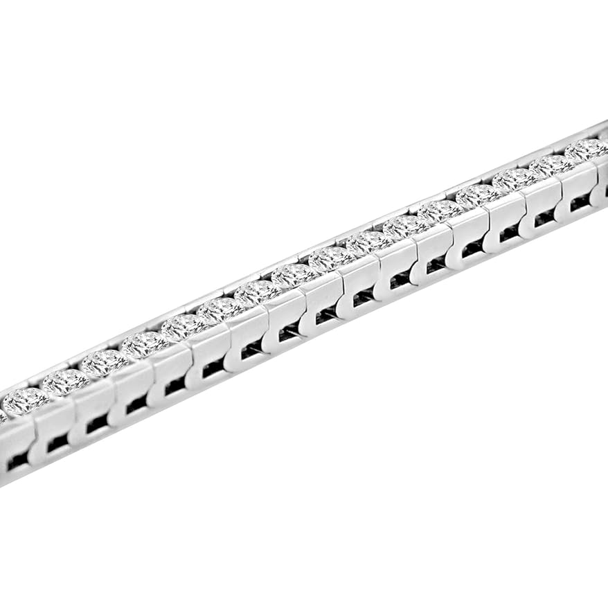 Channel Set Tennis Bracelet 9 Carats Round Cut Lab Grown Diamonds White Gold