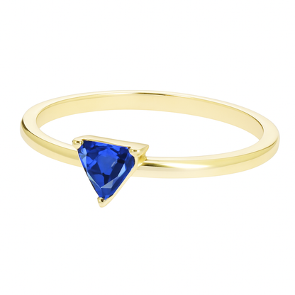 Gold Solitaire Trillion Sri Lankan Sapphire Ring 0.50 Carats Jewelry