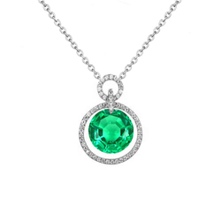 Circle Diamond Pendant With Green Emerald White Gold Necklace